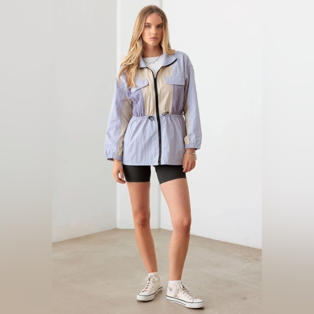 NWT Le Lis Lavender Color Block Collared Wind Breaker Jacket - Picture 3 of 4